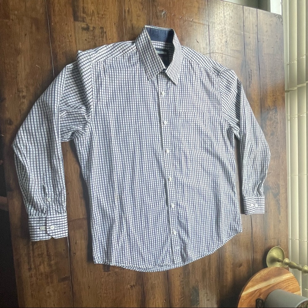 Johnston & Murphy tailored fit button down shirt, large - navy, grey, white